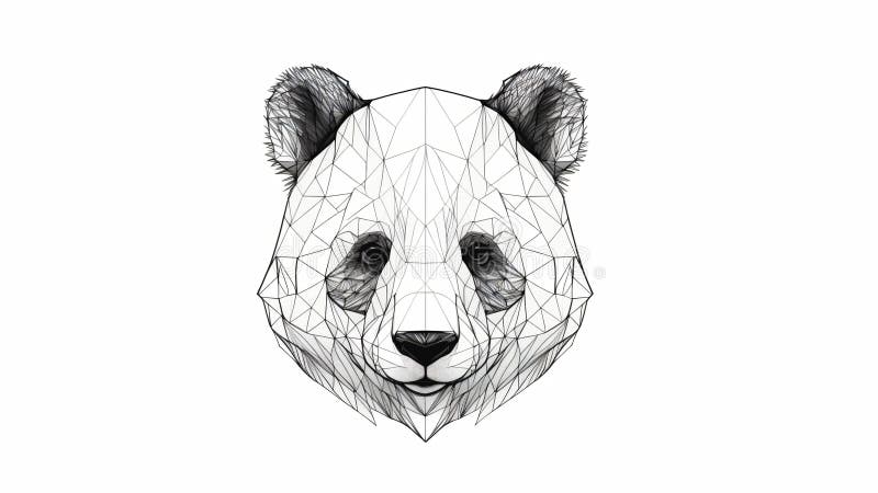 Panda face minimalist line in geometric style,flat, 2d, generative ai vector illustration