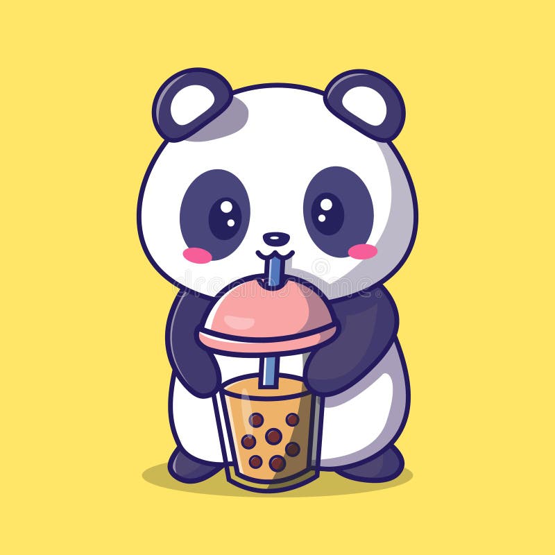 Desenho de urso panda fofo bebendo café