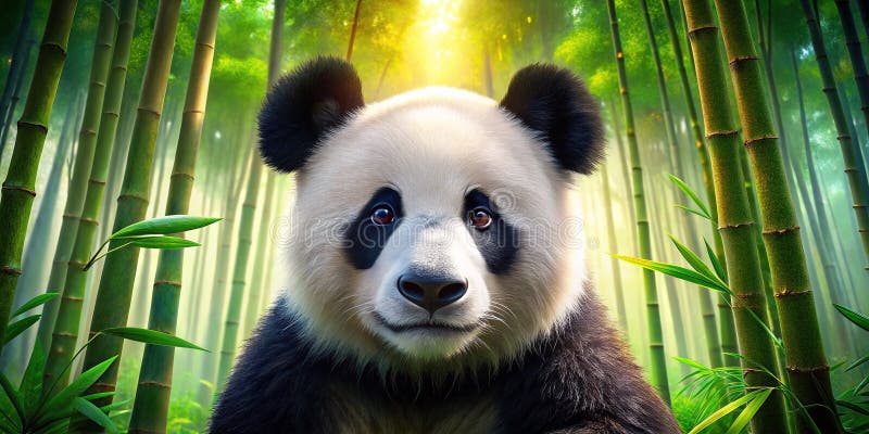 Panda gigante Adorablemente majestuoso en un bosque chino de bambú un cierre de esfuerzos de conservación stock de ilustración