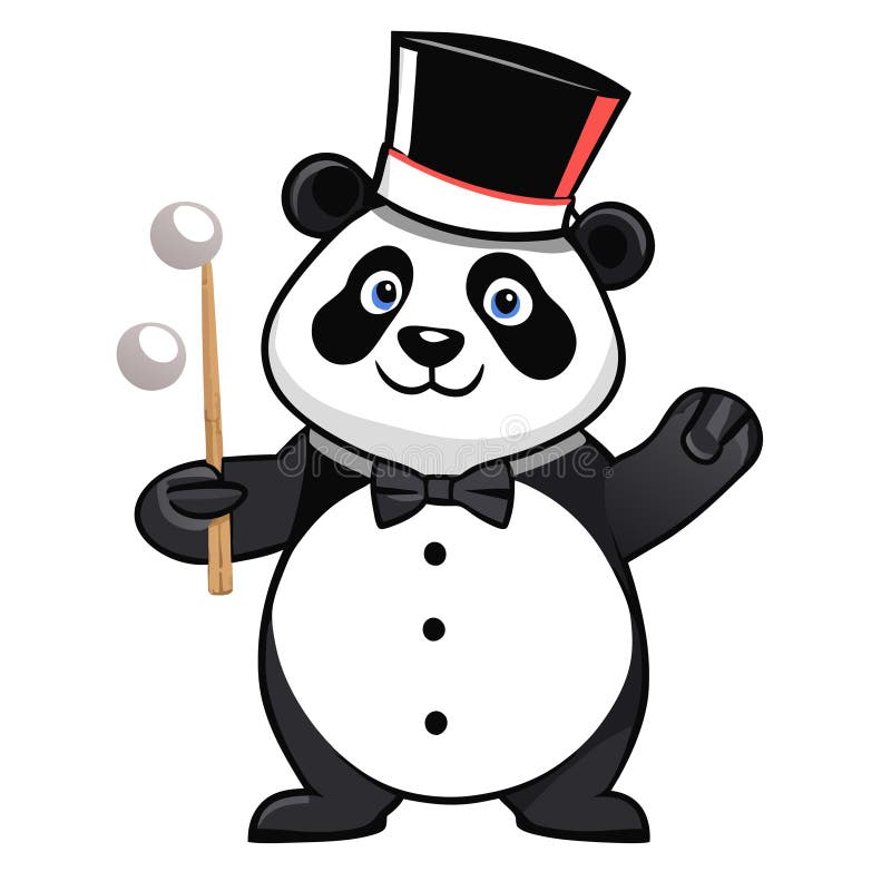 Panda in a hat and bow tie holding a magic wand. AI generated AI generated design for Instagram, Facebook wall painting