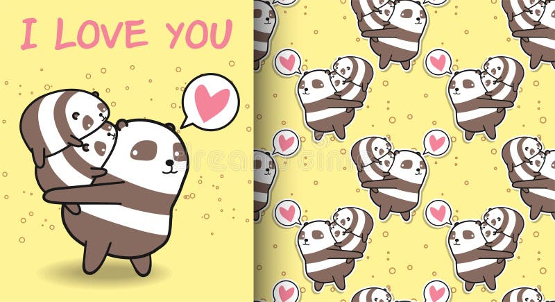 Panda inconsútil del kawaii y modelo de 2 pandas del bebé stock de ilustración Panda inconsútil del kawaii y modelo de 2 pandas del bebé stock de ilustración