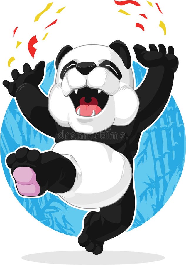 Jumping Panda On Bamboo Stock Illustration Illustration Of Clouds