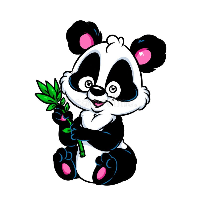 Panda Little Bamboo Cartoon Stock Illustration - Illustration of ...