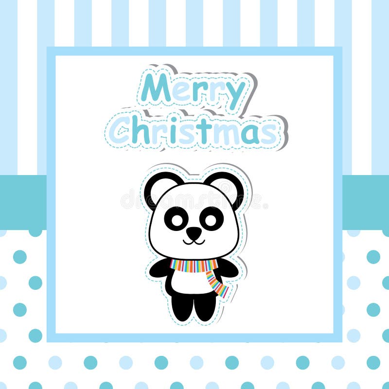 Panda mignon sur la bande dessinée bleue de cadre, la carte postale de Noël, le papier peint, et la carte de voeux illustration libre de droits Panda mignon sur la bande dessinée bleue de cadre, la carte postale de Noël, le papier peint, et la carte de voeux illustration libre de droits