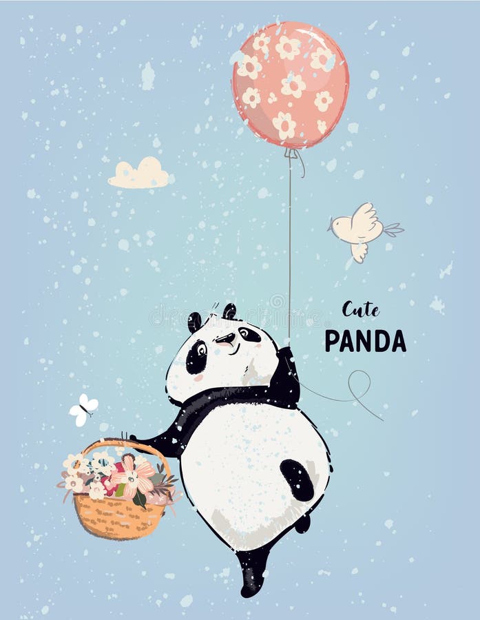 Panda Pequena. Desenho Animado Panda. Cara Panda Fofa. Duche De Bebê.  Peneiras Na Parede Ilustração do Vetor - Ilustração de preto, pouco:  234015839