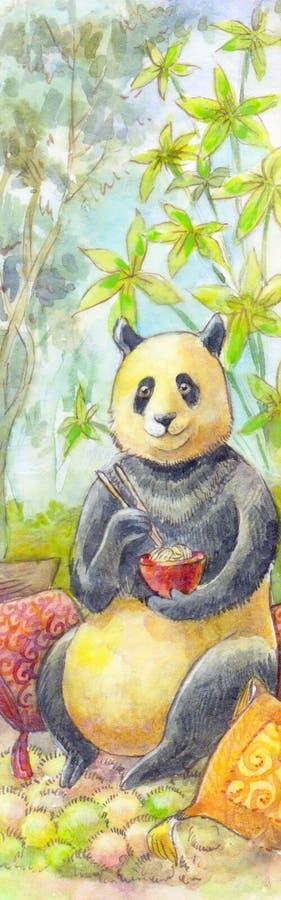 Panda, pintura de la acuarela Animal e del estilo japonés del ejemplo stock de ilustración Panda, pintura de la acuarela Animal e del estilo japonés del ejemplo stock de ilustración