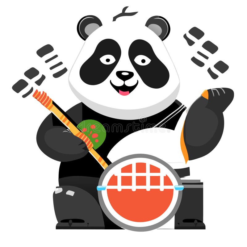Animal playing panda drum playing music - Stock Illustration