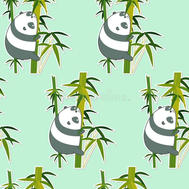 Um Grupo De Ilustrações De Caráteres Bonitos Da Panda Em Um Estilo Dos Desenhos  Animados Com Bambu Em Sua Pata, Em Um Chapéu Cor-de-rosa, Com Uma Curva  Vermelha, Em Uma Saia Cor-de-rosa