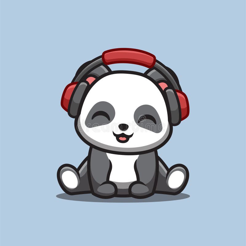 Panda Sitting Hearing Music Cute Creative Kawaii Cartoon Mascot Logo ...