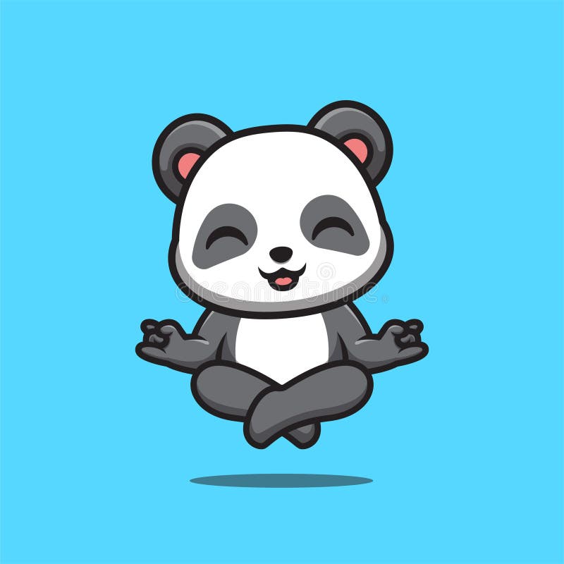 Panda Sitting Meditation Cute Creative Kawaii Cartoon Mascot Logo Stock ...