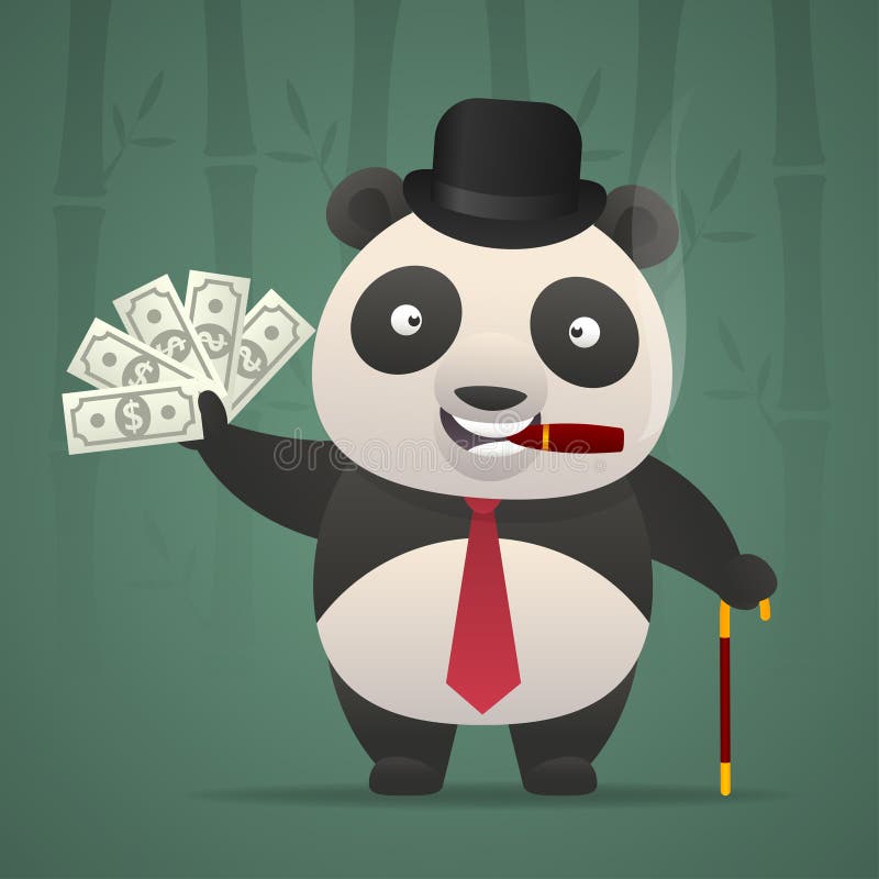 Panda smoking cigar and holds money stock illustration Panda smoking cigar and holds money stock illustration