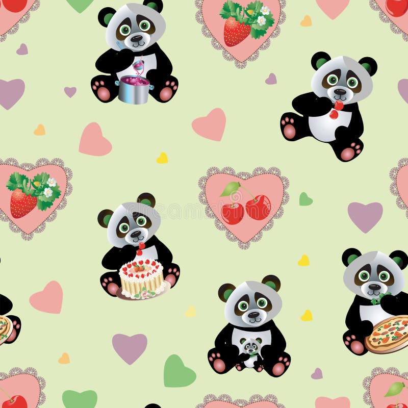 Seamless Vector Pattern with Cute Kawaii Panda Bears and Watermelons on  Nice Pink Background Stock Illustration - Illustration of blush, baby:  120936825