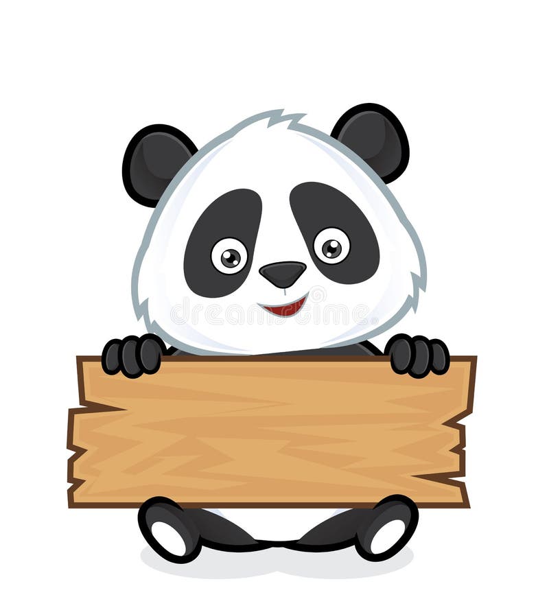 Panda trzyma deskę drewno