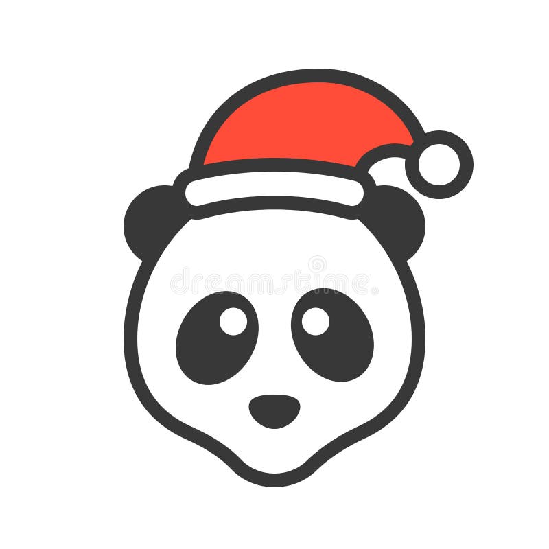 Panda Wearing Santa Hat Outline Icon Editable Stroke Stock Vector ...