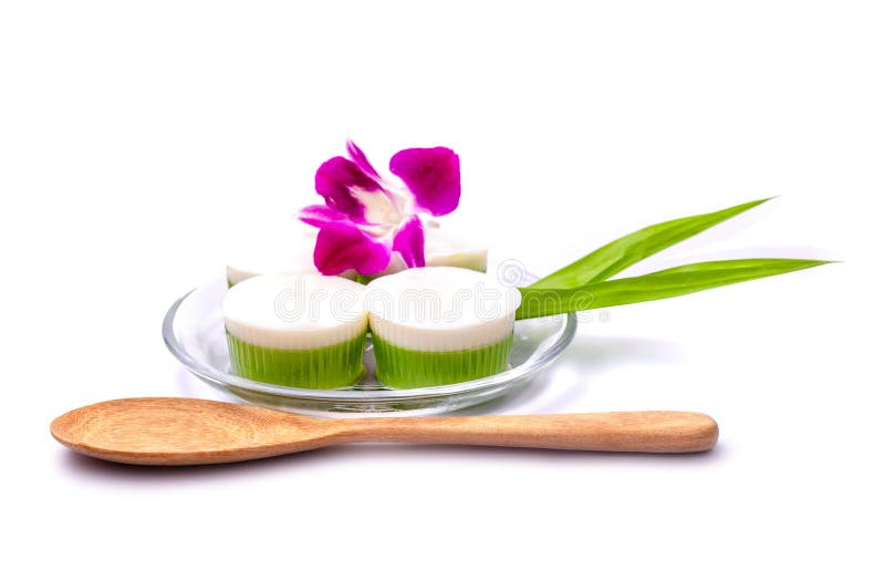 Pandan hojas de coco leche gelatina comida tailandesa snacks fotografía de archivo