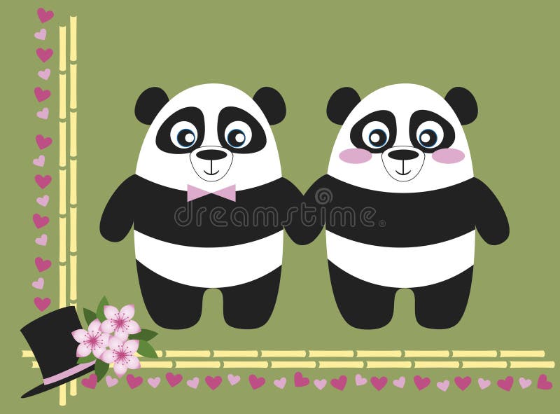 Lindo casal de pandas apaixonados desenho simples e mínimo de