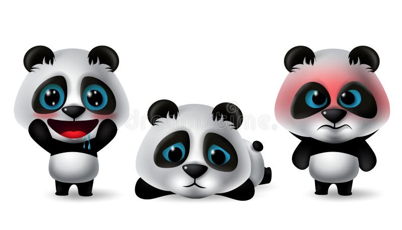 Panda Characters Vector Set. Pandas Animal Character in Cute, Crying ...