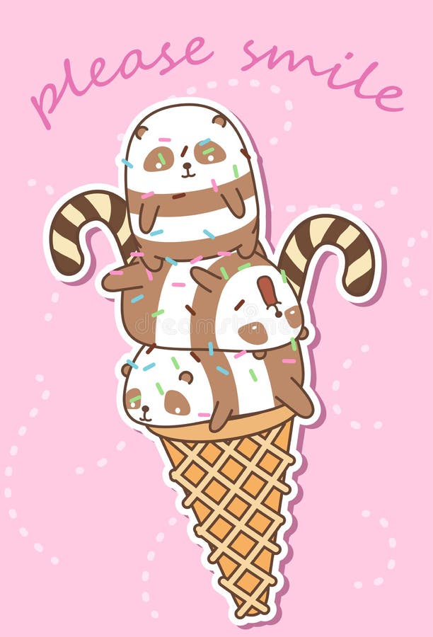 Pandas de Kawaii sur le cornet de crème glacée illustration libre de droits Pandas de Kawaii sur le cornet de crème glacée illustration libre de droits
