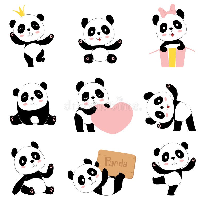 Cute baby pandas. Toy animals chinese symbols panda bear adorable funny baby mascot vector characters collection in cartoon style. Illustration of panda bear, animal chinese nature. Cute baby pandas. Toy animals chinese symbols panda bear adorable funny baby mascot vector characters collection in cartoon style. Illustration of panda bear, animal chinese nature