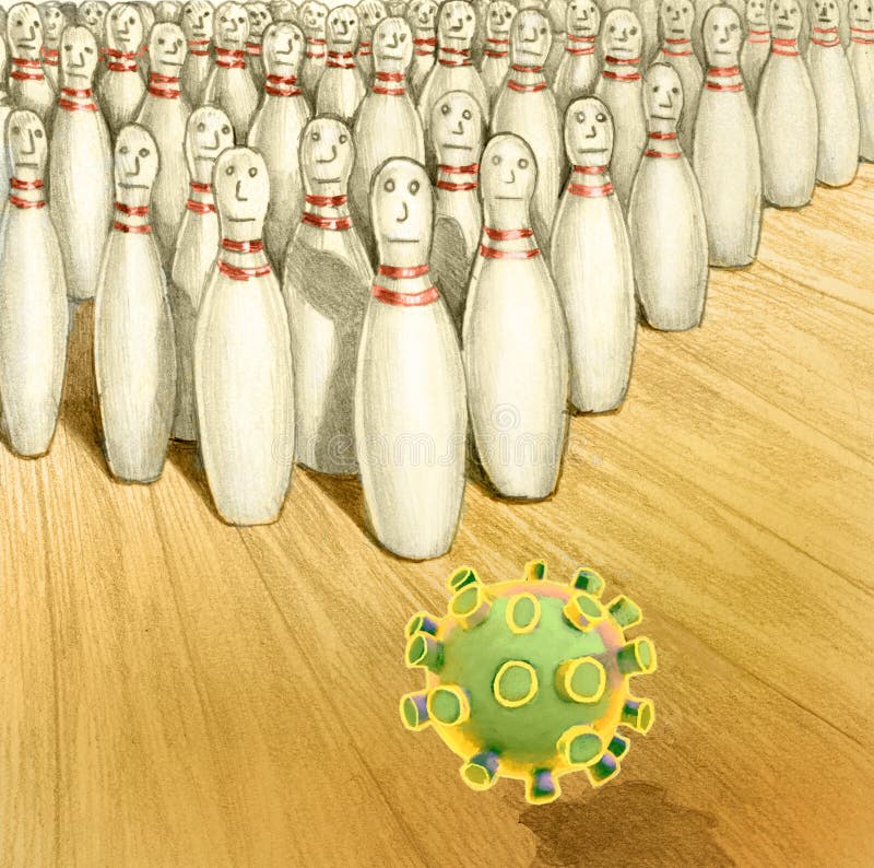 Virus infection rapresented by a humor illustration bacterical intruders causing sickness and disease to humanity bowling metaphor. Virus infection rapresented by a humor illustration bacterical intruders causing sickness and disease to humanity bowling metaphor