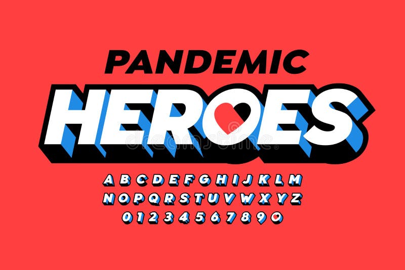 Pandemic Heroes lettering in comic book Superhero style, font design alphabet letters and numbers. Pandemic Heroes lettering in comic book Superhero style, font design alphabet letters and numbers