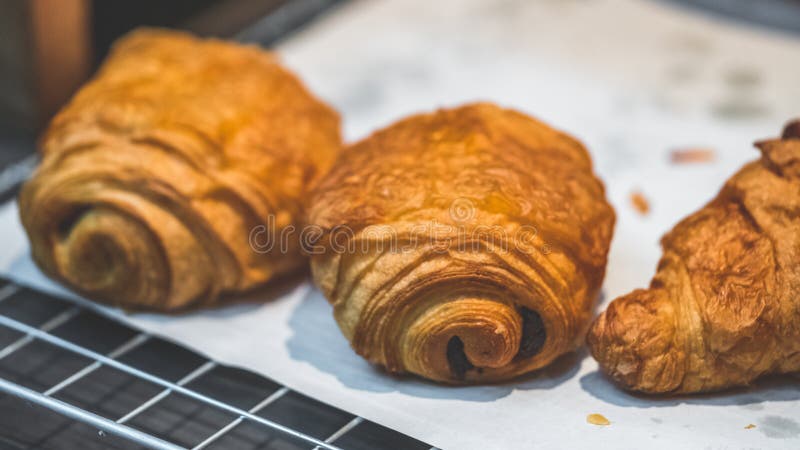Pane al forno del croissant del rotolo con l'uva passa fotografia stock Pane al forno del croissant del rotolo con l'uva passa fotografia stock