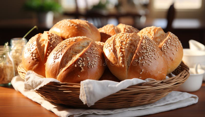 Pane al forno fresco su tavoletta di legno pronta a mangiare farina di gourmet generata dall'aiai royalty illustrazione gratis