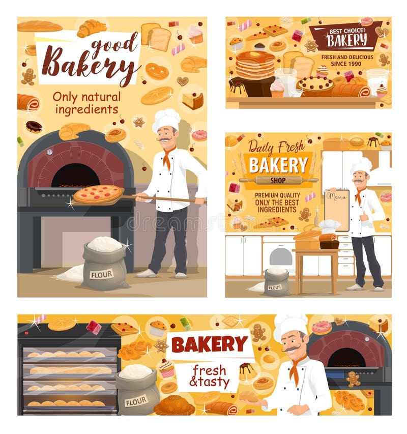Pane del negozio del forno, pizza e dolci della pasticceria del panettiere royalty illustrazione gratis Pane del negozio del forno, pizza e dolci della pasticceria del panettiere royalty illustrazione gratis