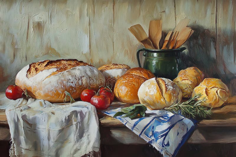 Pane fresco e cotto caldamente esposto su un tavolo da cucina affascinante invitandoti a assaporare la sua bontà. fotografia stock