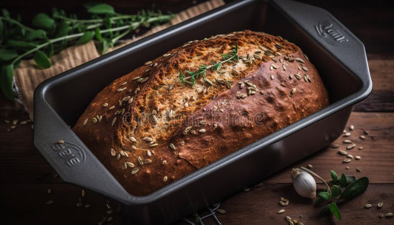 Pane rustico appena cotto sul tavolo di legno generato dall'ai illustrazione vettoriale