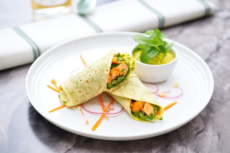 Paneer Tikka Wrap with Mint Chutney Stock Photo Image of indian