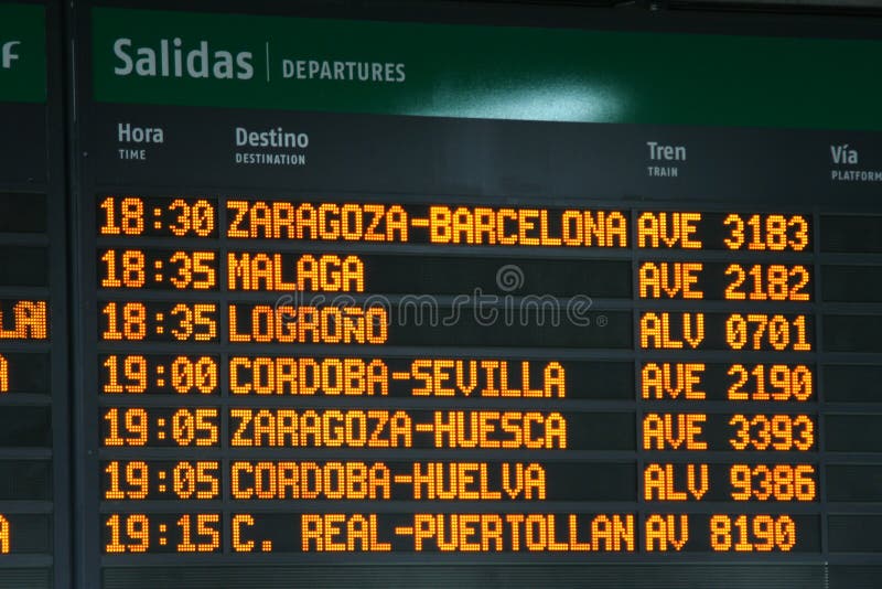 Panel with departure times of trains