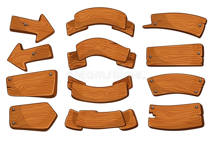 Paneles de madera de caricatura de varias formas colección stock de ilustración