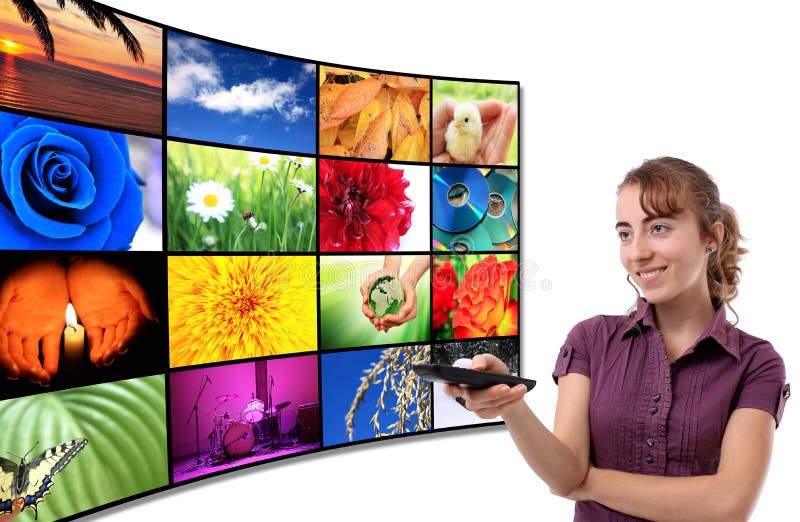 Big panel of TV, HD, movie, screen with remote control. Big panel of TV, HD, movie, screen with remote control