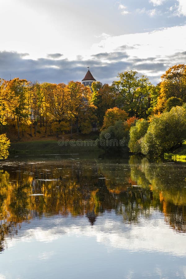 Panemunes castle reflection in the water. Lithuania.Europe.