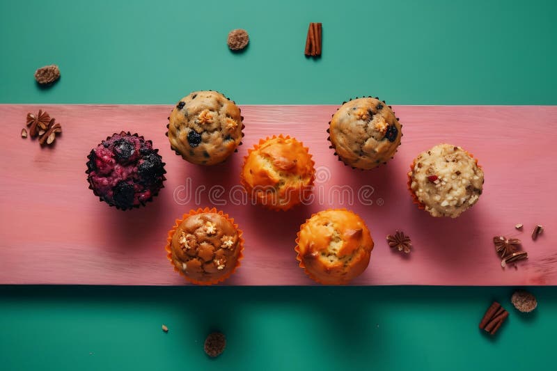 Panetteria per muffin torte di pasticceria deliziosa e colorata, stile artigianale del mezzo secolo illustrazione di stock