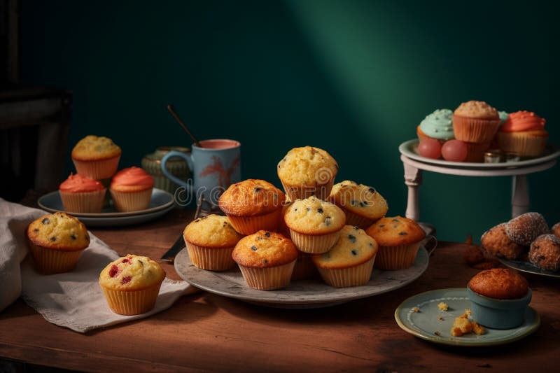 Panetteria per muffin torte di pasticceria deliziosa e colorata, stile artigianale del mezzo secolo illustrazione vettoriale