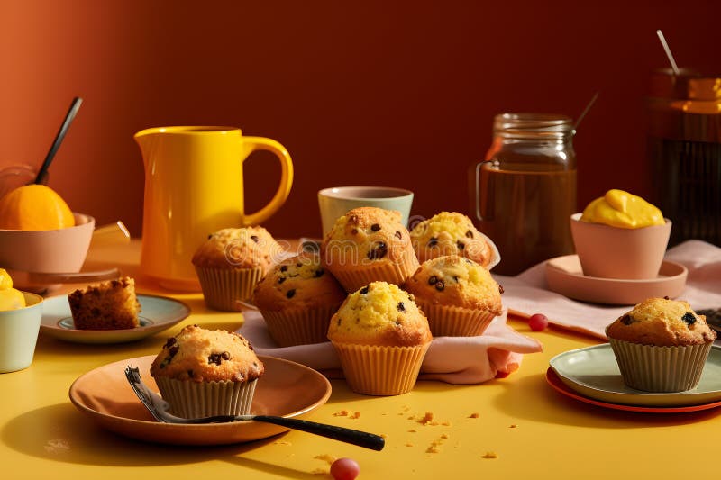 Panetteria per muffin torte di pasticceria deliziosa e colorata, stile artigianale del mezzo secolo illustrazione di stock