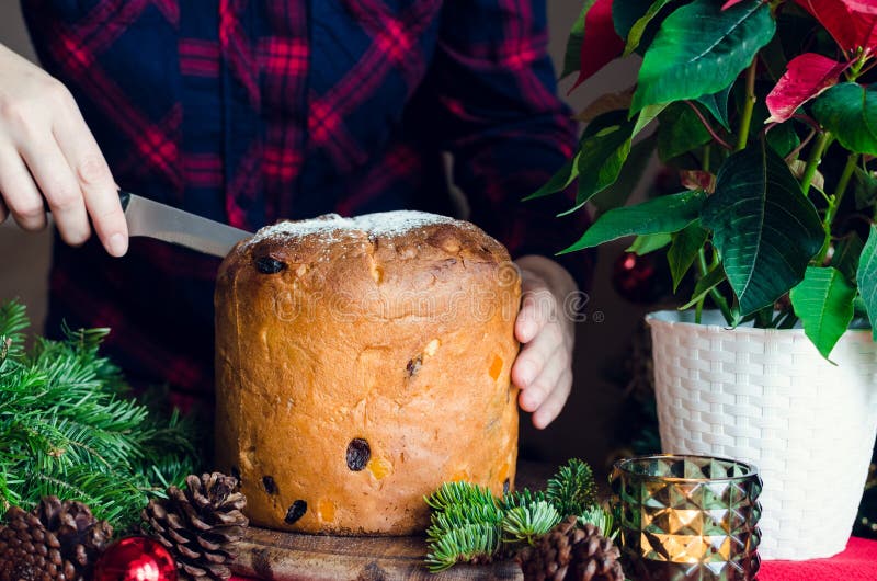 Panettone włoszczyzny tradycyjny tort dla bożych narodzeń obraz stock Panettone włoszczyzny tradycyjny tort dla bożych narodzeń obraz stock