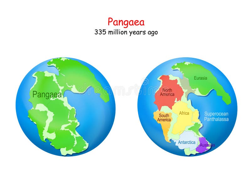 Continental Drift Pangea Map Pangaea Maps With Modern Continental Borders, And Superocean Panthalassa  Stock Vector - Illustration Of Geography, Continent: 205537932