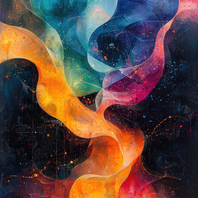 Panglici fluide multicolore, interconectate în spațiul abstract stock image