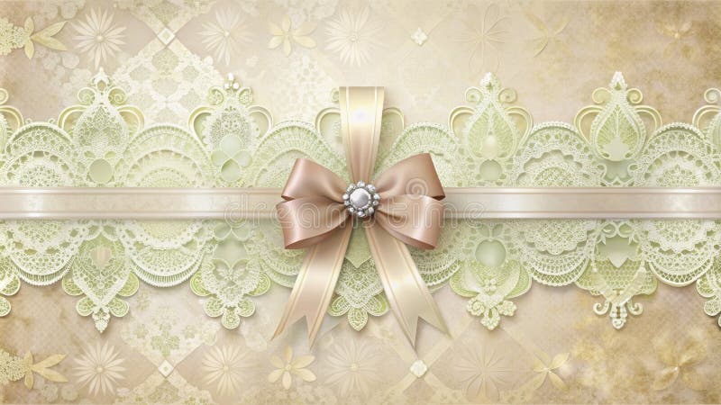 Panglici Rafinat Alb Dantelă și Satin pe un fond pastel floral cu cadre ornate delicate vector illustration