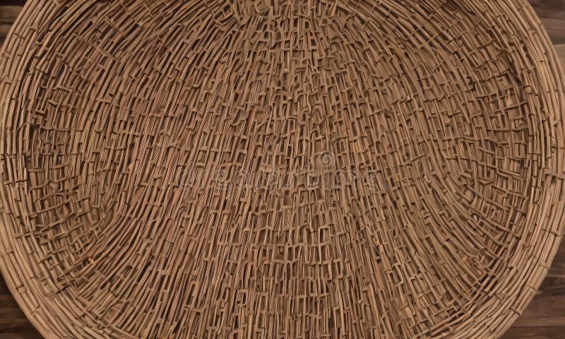 Paniere di visualizzazione di chiusura con disegno marrone testurizzato con foro centrale e cerchio curvo. L'immagine mostra una vista di chiusura di un cestello tessuto con una struttura di colore marrone e beige testurizzata. il cestello è posto su una superficie di legno che aggiunge un elemento rustico e naturale alla scena. lo sfondo è sfocato per il disegno sul cestello e il suo design intricato. l'utilizzo di colori caldi e l'illuminazione crea un'atmosfera accogliente e invitante. la trama e il disegno dei cestelli sono i soggetti principali con la superficie di legno che fornisce uno sfondo contrastante. l'immagine non contiene testo o azioni distinguibili e non esistono simboli o narrazioni visibili. la composizione complessiva e l'umore dell'immagine sono calmi e sereni con il cestello come messa a fuoco centrale.