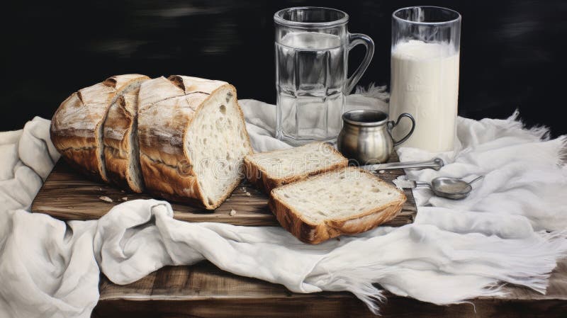 Panini di cotone e tovaglioli di lino in rustico su tavoli di legno che riflettono lo stile di vita dei contadini illustrazione di stock