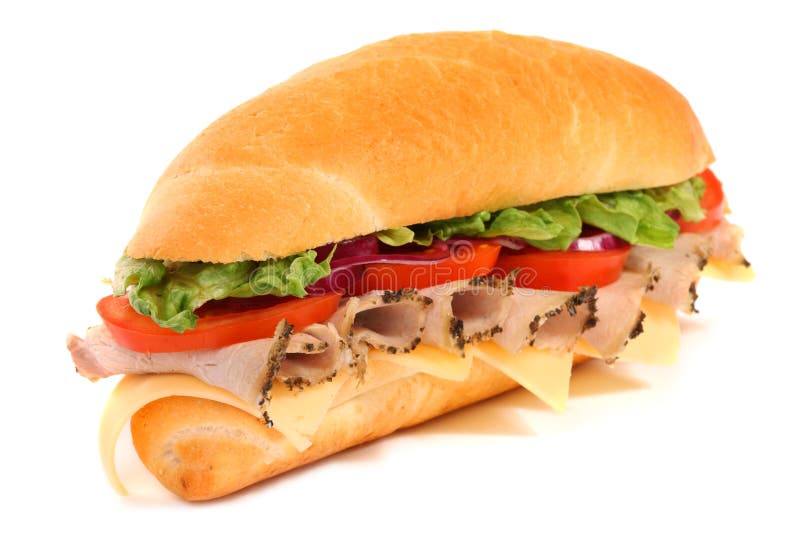 Panino lungo isolato sul bianco fotografia stock Panino lungo isolato sul bianco fotografia stock