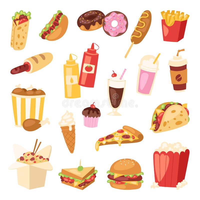 Panino non sano dell'hamburger degli alimenti a rapida preparazione del fumetto, hamburger, illustrazione di vettore dello spunti royalty illustrazione gratis