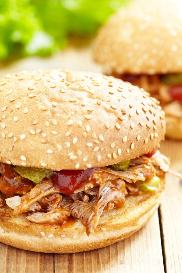 Panino tirato della carne di maiale fotografie stock libere da diritti Panino tirato della carne di maiale fotografie stock libere da diritti