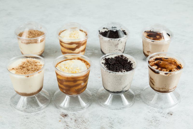 Panna Cotta Desserts of Different Flavors and Presentation Stock