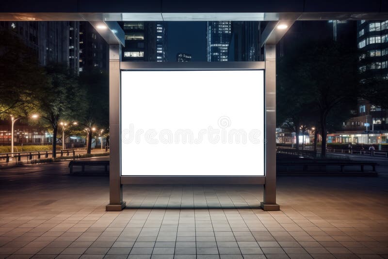 Blank billboard on bus stop at night. Mock up. Blank billboard on bus stop at night. Mock up