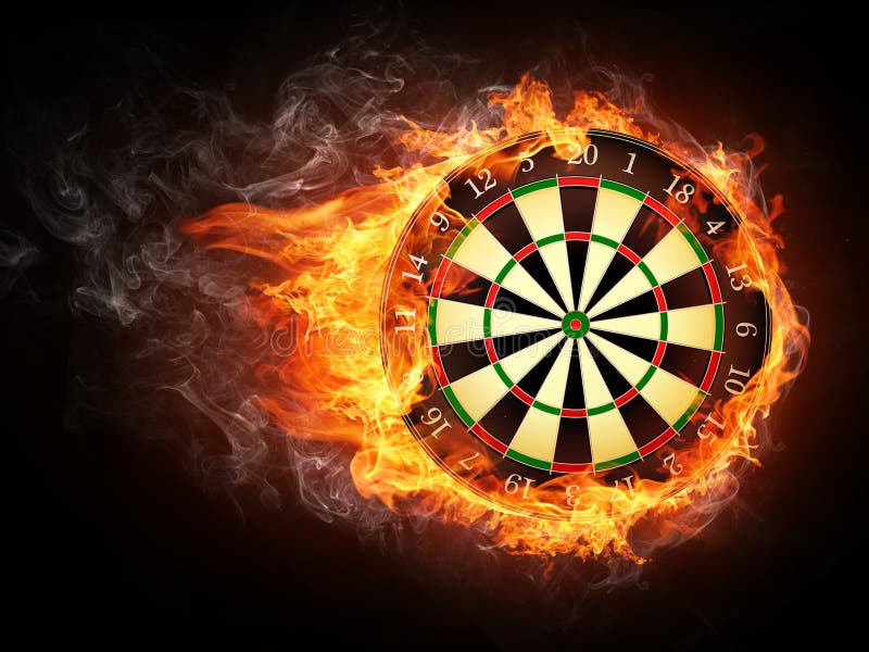 Darts Board in Fire Isolated on Black Background. Darts Board in Fire Isolated on Black Background.